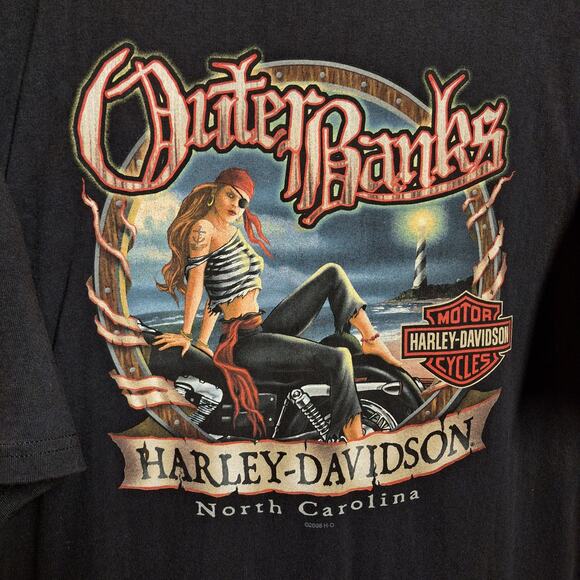 Harley Davidson y2k vintage double sided graphic print tee pin-up XL Outer banks - Picture 3 of 5
